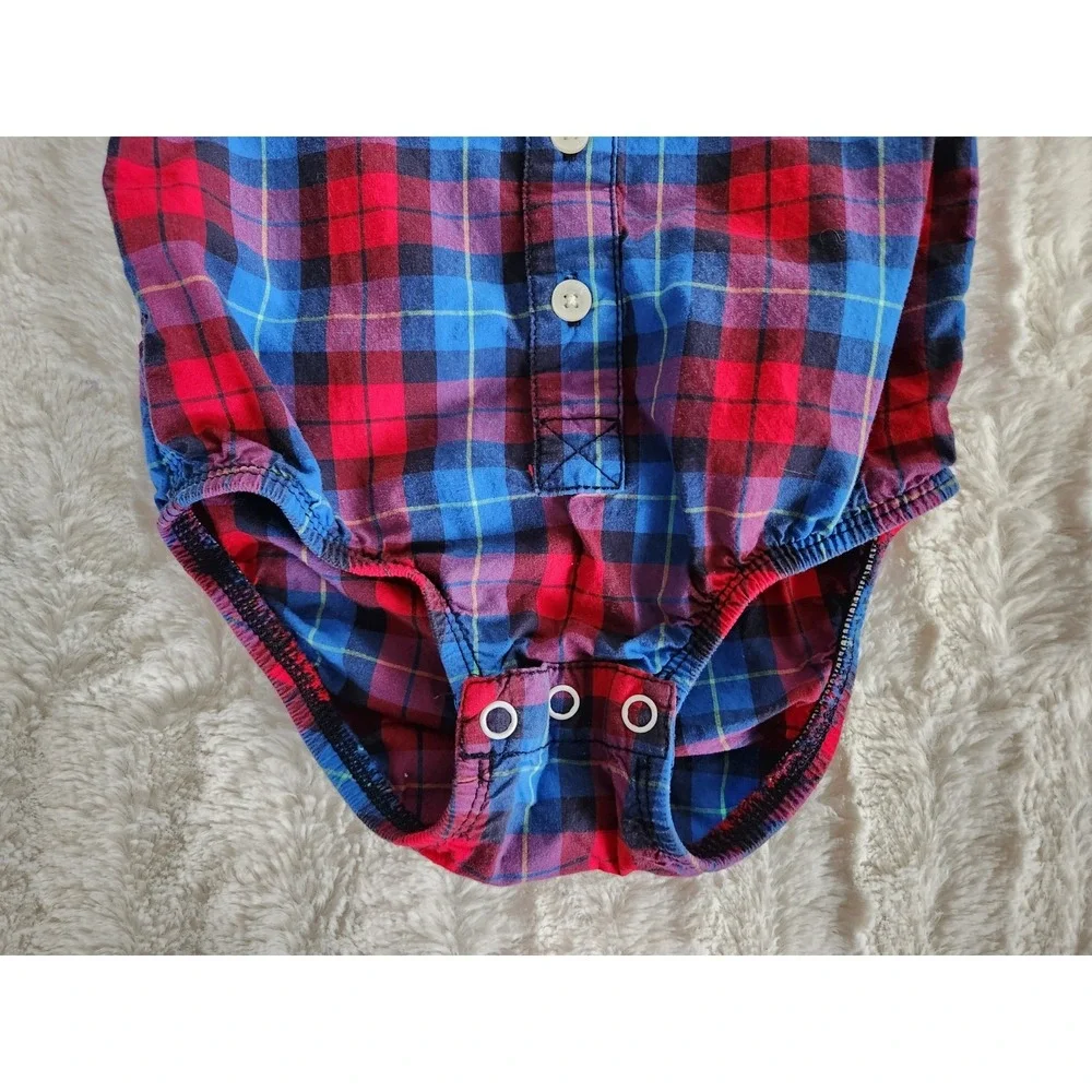 Osh Kosh B'Gosh Infant Boy's Size‎ 12M Long Sleeve Blue Plaid Bodysuit Shirt